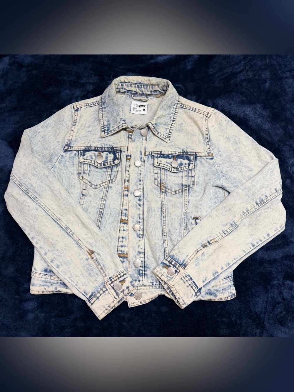 CISPNO Acid Wash Denim Jacket Medium Y2K Cropped Light Wash Jean Jacket